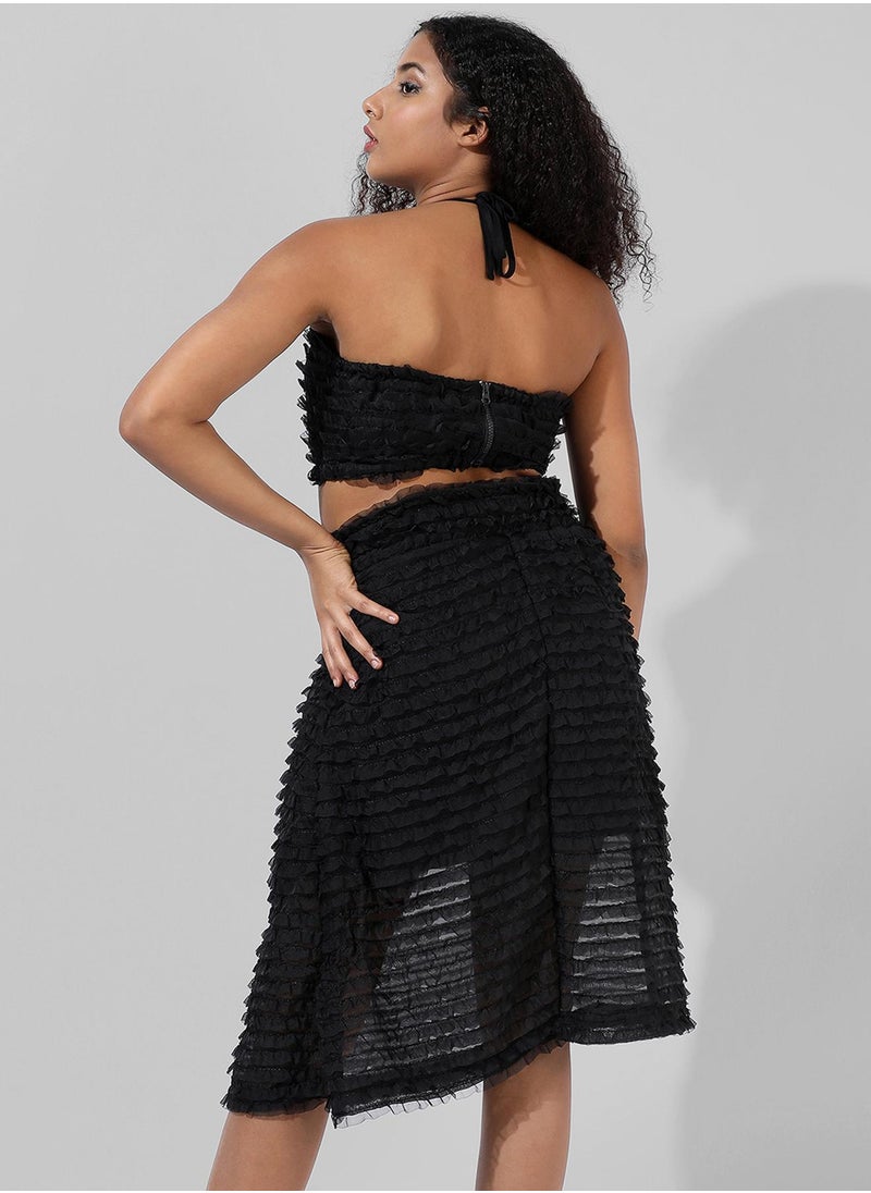 PINACOLADA - Women's Midnight Black Ruffle Co-Ord Set - Image 1