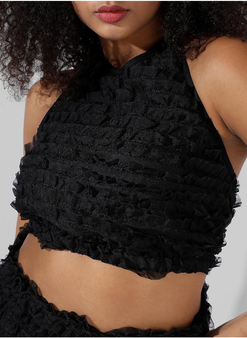 PINACOLADA - Women's Midnight Black Ruffle Co-Ord Set - Image 1