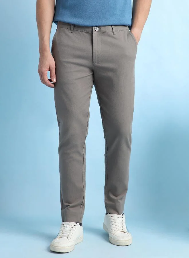 Dennis Lingo Men's Graphite Grey 100% Cotton Solid Pattern Chinos Straight Fit Trouser