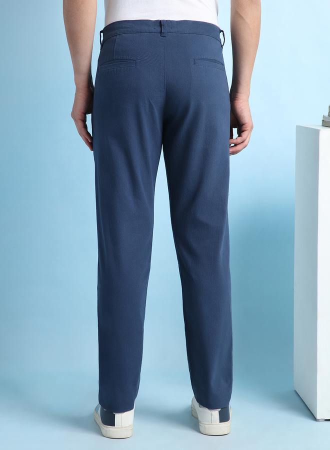Dennis Lingo Men's Denim Blue 100% Cotton Solid Pattern Chinos Straight Fit Trouser  - Image 5