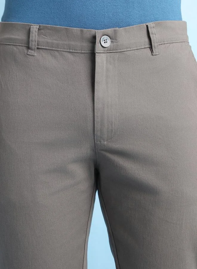 Dennis Lingo Men's Graphite Grey 100% Cotton Solid Pattern Chinos Straight Fit Trouser