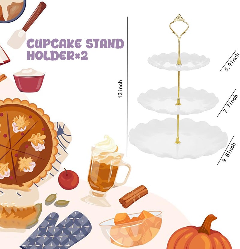 NovaHF 5 Pieces Cupcake Stand Set, 2 PCS 3 Tier Cupcake Stands with 3 Pieces Appetizer Trays Dessert Table Display Set for Tea Party Serving Platter and Wedding - Image 2