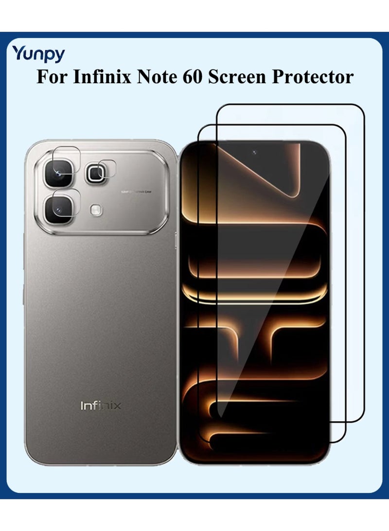 Yunpy [2+1 Packs] for Infinix Note 60 Tempered Glass Screen Protector with Camera Lens Film, Including 2 Pack Front Glass and 1 Pack Camera Lens Film, 9H Hardness HD Clear Anti-Scratch Anti-Fingerprint Bubble-Free Case Friendly Screen Protector - Image 1