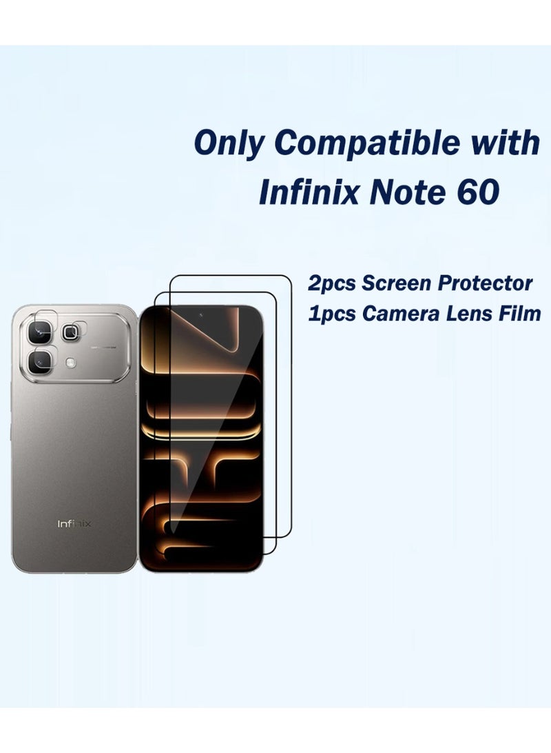 Yunpy [2+1 Packs] for Infinix Note 60 Tempered Glass Screen Protector with Camera Lens Film, Including 2 Pack Front Glass and 1 Pack Camera Lens Film, 9H Hardness HD Clear Anti-Scratch Anti-Fingerprint Bubble-Free Case Friendly Screen Protector - Image 2