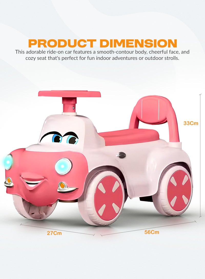 بيبي سيارة أطفال سنج من نوع رايد أون، سيارة بيبي مزودة بأضواء وموسيقى ومساحة تخزين ومسند ظهر، سيارة دفع للأطفال الصغار، سيارة جيب للأطفال من عمر سنة فما فوق، للأولاد والبنات – وردي - Image 4