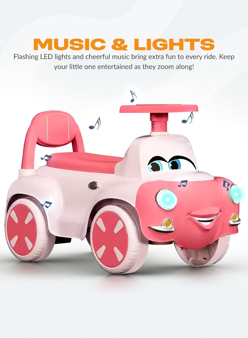 بيبي سيارة أطفال سنج من نوع رايد أون، سيارة بيبي مزودة بأضواء وموسيقى ومساحة تخزين ومسند ظهر، سيارة دفع للأطفال الصغار، سيارة جيب للأطفال من عمر سنة فما فوق، للأولاد والبنات – وردي - Image 5
