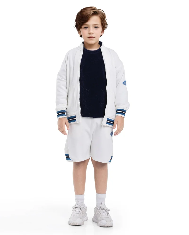 رير ونز Rare Ones Kids Manttn White Cotton Poly Full Sleeve Applique Jacket