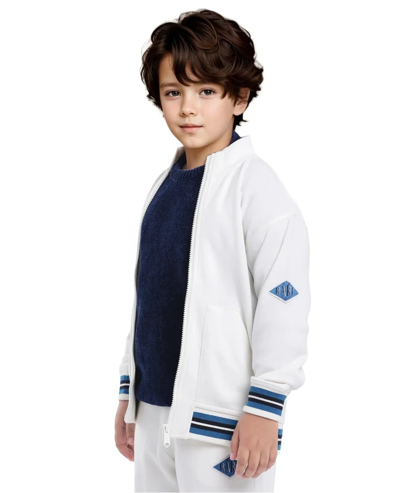 Rare Ones Rare Ones Kids Manttn White Cotton Poly Full Sleeve Applique Jacket