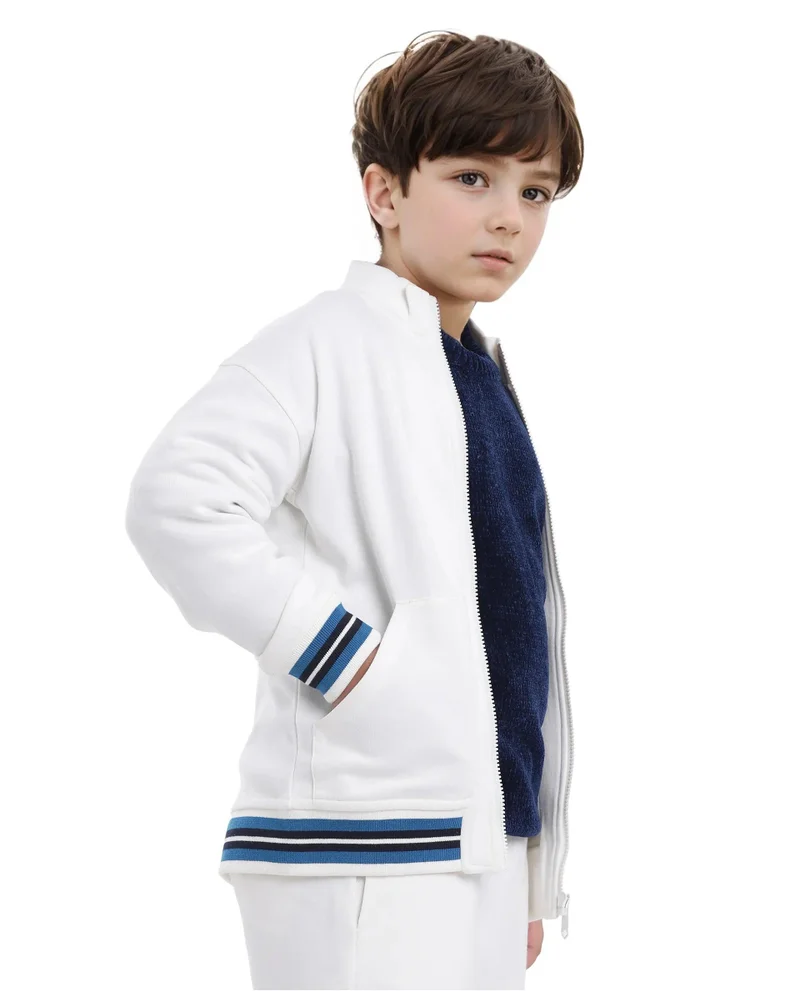 Rare Ones Rare Ones Kids Manttn White Cotton Poly Full Sleeve Applique Jacket
