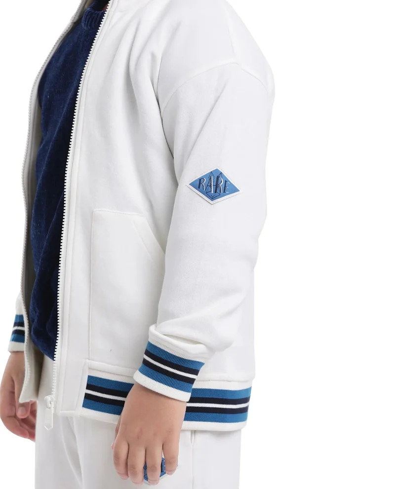 Rare Ones Rare Ones Kids Manttn White Cotton Poly Full Sleeve Applique Jacket