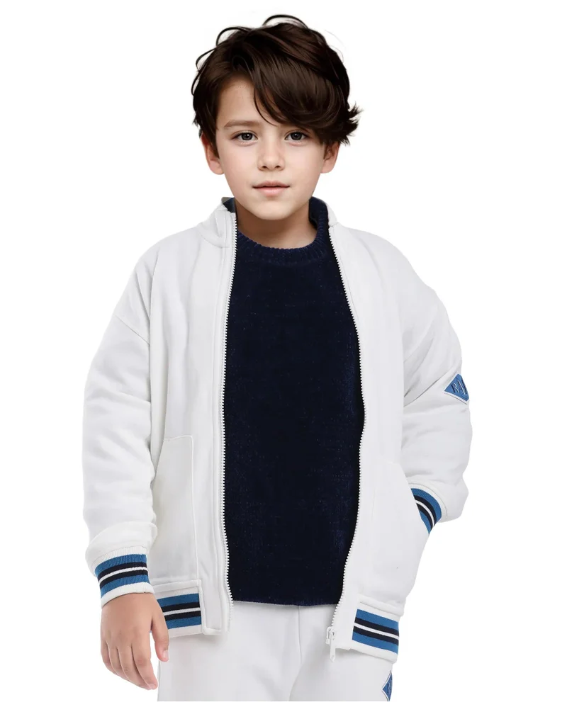 رير ونز Rare Ones Kids Manttn White Cotton Poly Full Sleeve Applique Jacket