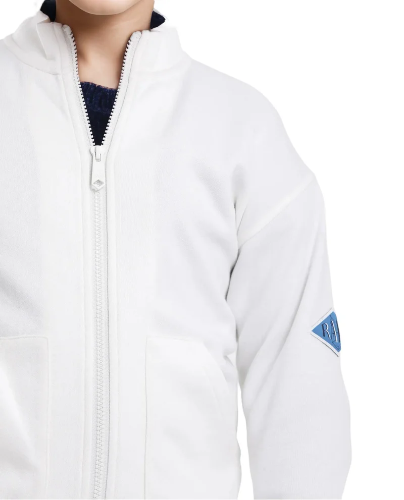 Rare Ones Rare Ones Kids Manttn White Cotton Poly Full Sleeve Applique Jacket