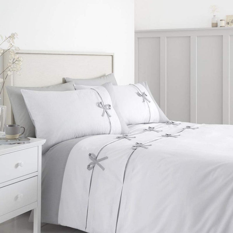 Catherine Lansfield Milo Bow King Duvet Cover Set with Pillowcases White