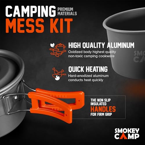 Smokey Camp 18 Pcs Smokey Camp Backpacking Cooking Set with Stove & Adapter - Pot, Pan, Kettle, Stove, Cutlery, Compact Camping Cookware Mess Kit, All in One Non-Stick Camping Cooking Set, Hiking, Picnic - Image 5