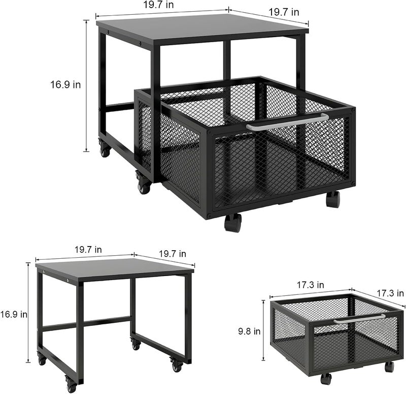 PUNCIA 19.7" x19.7" Mini Fridge Stand with Storage Mobile Fridge Cart | Mobile Beverage Refrigerator Stand, Compact Refrigerator Organizer with Drawer & Rolling Basket for Home Office - Image 2