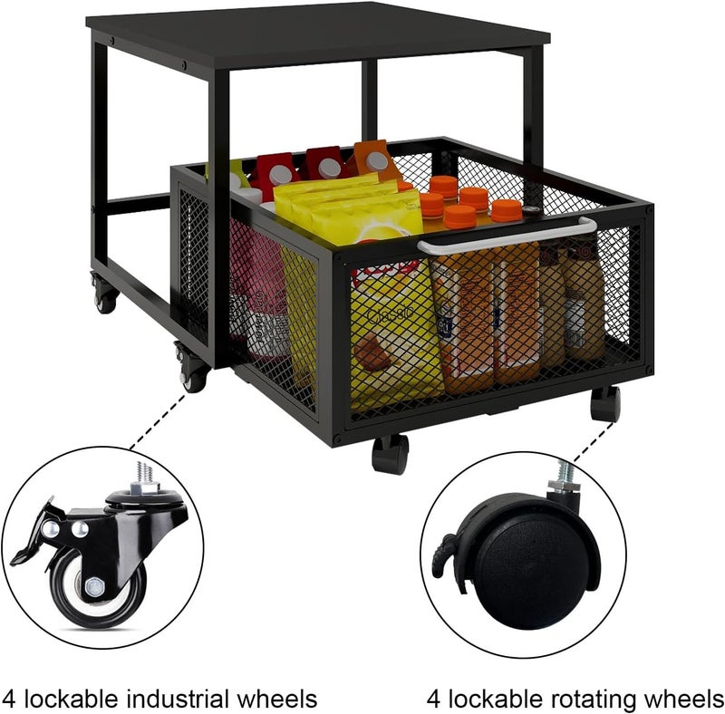 PUNCIA 19.7" x19.7" Mini Fridge Stand with Storage Mobile Fridge Cart | Mobile Beverage Refrigerator Stand, Compact Refrigerator Organizer with Drawer & Rolling Basket for Home Office - Image 5