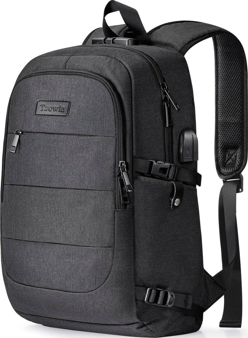 Tzowla Travel Laptop Backpack Water Resistant Anti-Theft Bag with USB Charging Port and Lock 15.6 Inch Computer Business Backpacks for Women Men Work College Gift,Casual Daypack - Image 1