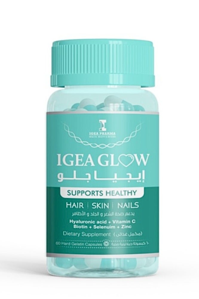 إيجيا فارما كبسولات آيجيا جلو للشعر والبشرة والأظافر - مع حمض الهيالورونيك وفيتامين سي - 60 كبسولة - Image 1