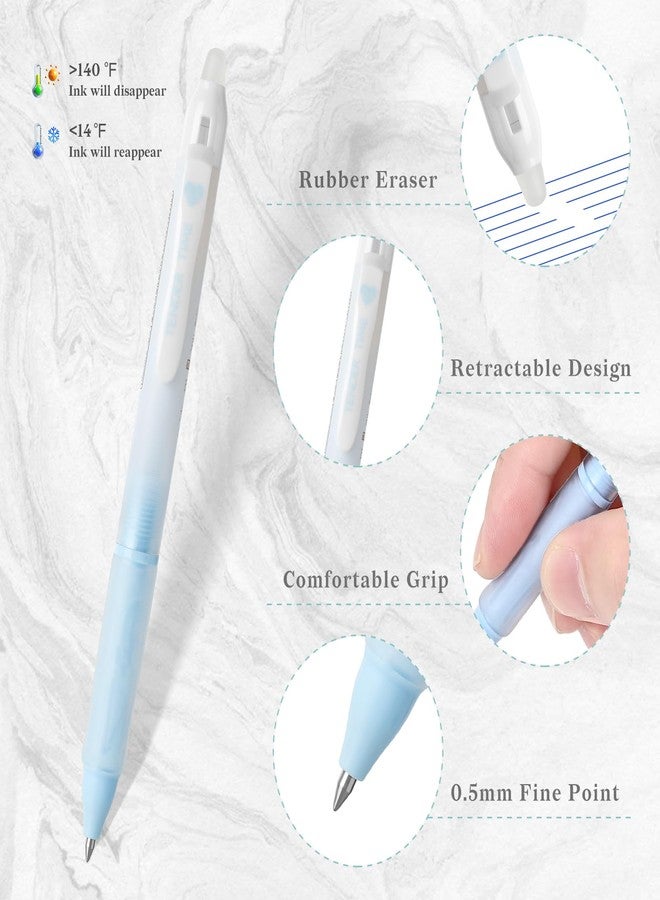 Temiary 8 Pcs Retractable Erasable Gel Ink Pens & 10 Pcs Replacement Refills, Aesthetic Pen with Eraser, 0.5 mm Fine Point Smooth Writing for Office School Supplies (Blue Ink) - Image 3