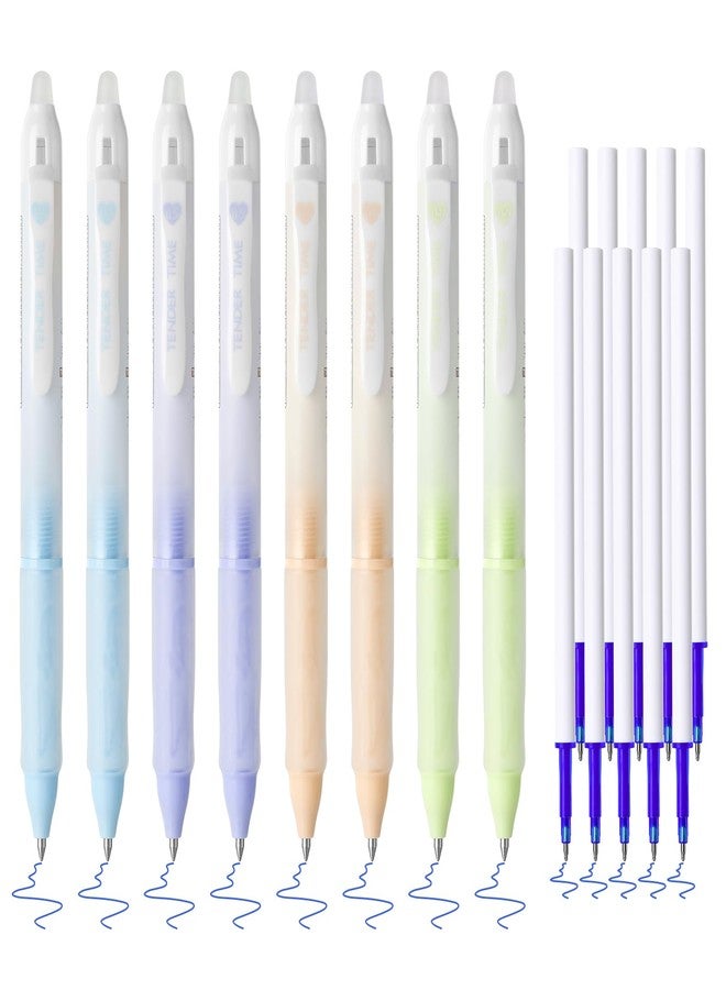 Temiary 8 Pcs Retractable Erasable Gel Ink Pens & 10 Pcs Replacement Refills, Aesthetic Pen with Eraser, 0.5 mm Fine Point Smooth Writing for Office School Supplies (Blue Ink) - Image 1