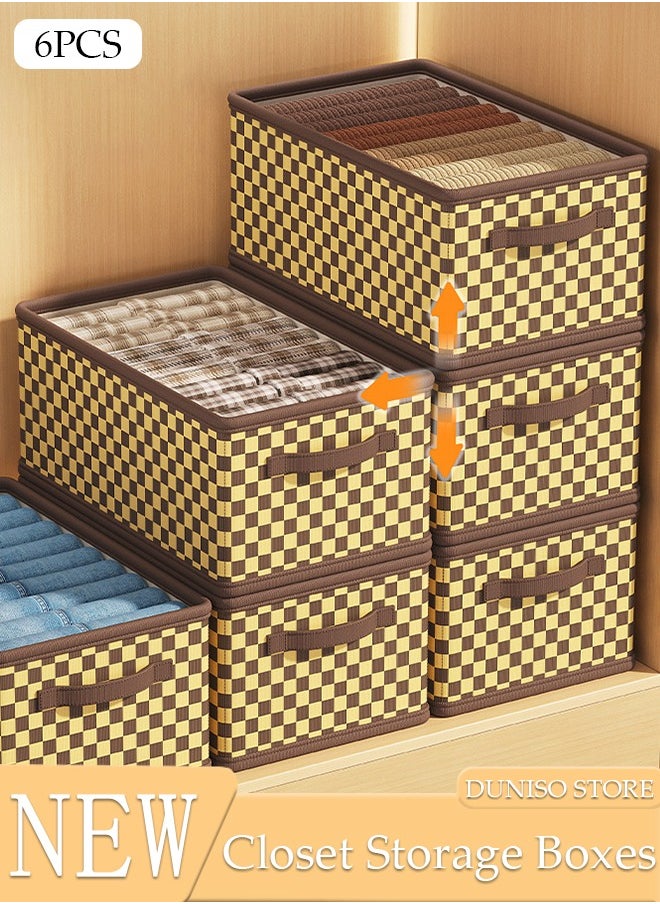 DUNISO - 6 Pcs Foldable Storage Box, Large Collapsible Oxford Cloth Checkerboard Storage Boxes with Handle, Organizer Basket Cube for Home, Bedroom, Closet, Office and Nursery - Image 1