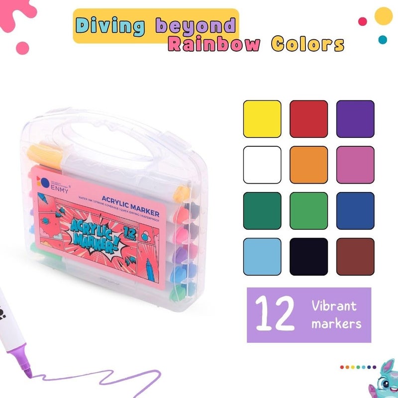 Tinker Squad 12 PC Acrylic Markers Paint Pens Set for Painting |Acrylic Paint Water based Markers Sketch Pens | Acrylic Brush Pen Drawing Markers | Art Markers for Drawing Pens |Art Supplies - Image 3