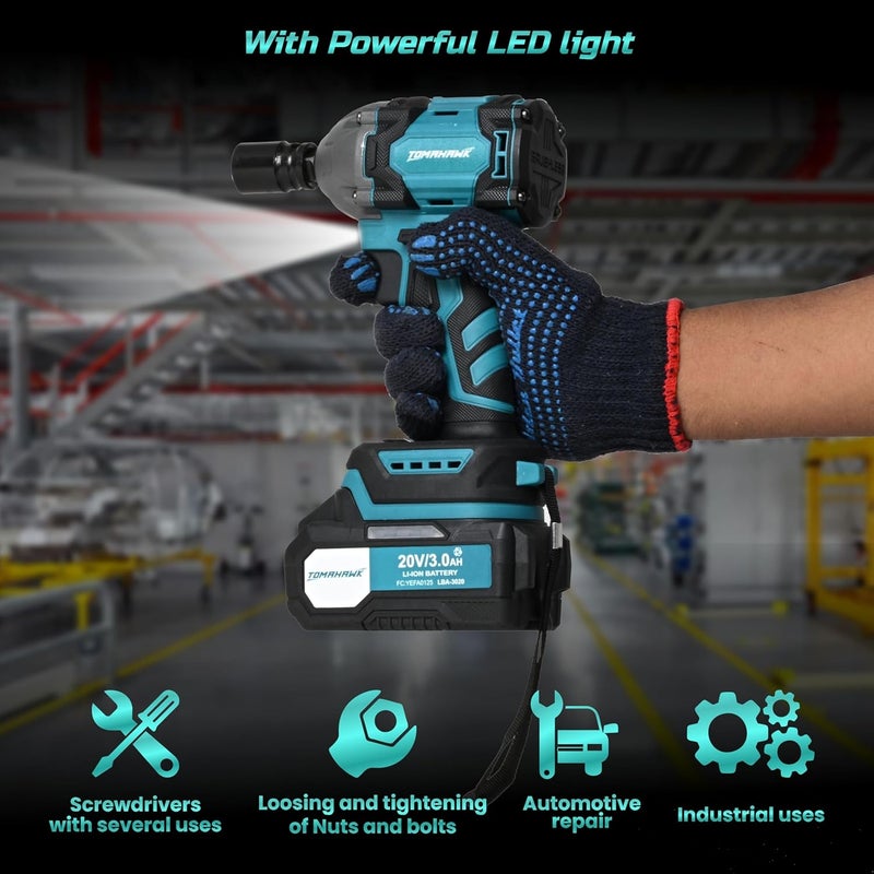 Tomahawk مجموعة مفك الصدمات ® TSW-5300 - مفك صدمات Cl | سرعة بدون تحميل 3000 دورة في الدقيقة وعزم دوران أقصى 300 نيوتن متر | بطارية 20 فولت - 3.0 أمبير مع شحن عالي السرعة وسرعة قابلة للتعديل | - Image 4