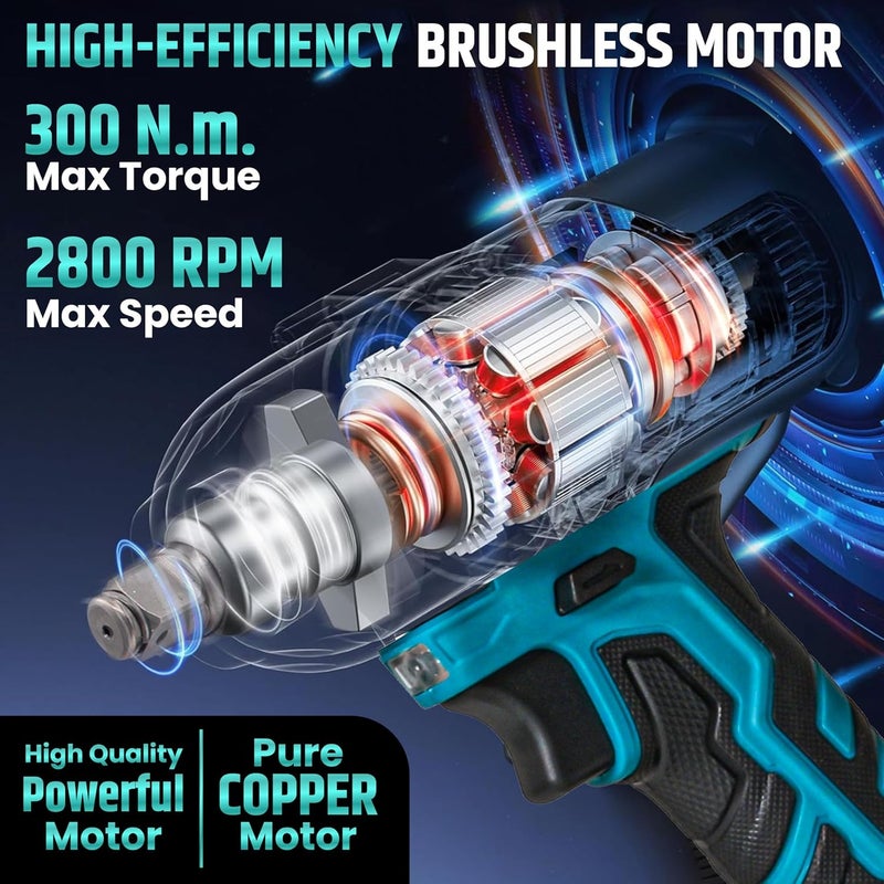 Tomahawk مجموعة مفك الصدمات ® TSW-5300 - مفك صدمات Cl | سرعة بدون تحميل 3000 دورة في الدقيقة وعزم دوران أقصى 300 نيوتن متر | بطارية 20 فولت - 3.0 أمبير مع شحن عالي السرعة وسرعة قابلة للتعديل | - Image 3