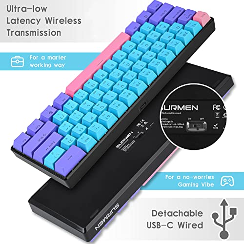 surmen 60% Wireless Gaming Keyboard 60 Percent RGB Backlit Hot-Swappable GT61 Mini Mechanical Keyboard Bluetooth Programmable (Gateron Yellow, Joker) - Image 2
