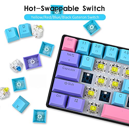 surmen 60% Wireless Gaming Keyboard 60 Percent RGB Backlit Hot-Swappable GT61 Mini Mechanical Keyboard Bluetooth Programmable (Gateron Yellow, Joker) - Image 3
