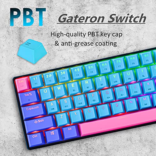 surmen 60% Wireless Gaming Keyboard 60 Percent RGB Backlit Hot-Swappable GT61 Mini Mechanical Keyboard Bluetooth Programmable (Gateron Yellow, Joker) - Image 5