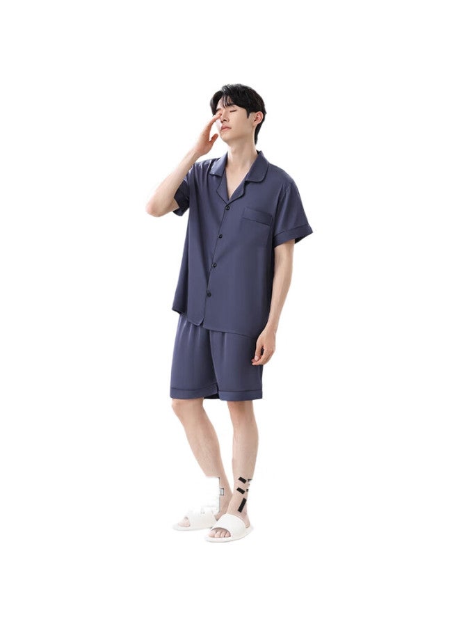 JOAE [Cool Touch] Men'S Cardigan Pajamas, Faux Silk Short-Sleeve Shorts, Summer Lightweight Ice Silk, Xl - Image 1