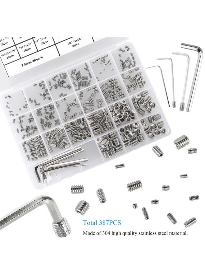 HanTof 380Pcs 19 Types Standard SAE #4-40 to 3/8"-16 UNC Allen Head Socket Hex Grub Set Screws,Internal Hex Drive Cup-Point Set Screw Bolts Assortment Kit with 7pcs Hex Wrenches,304 Stainless Steel - Image 2