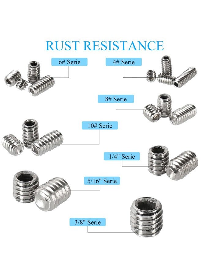 HanTof 380Pcs 19 Types Standard SAE #4-40 to 3/8"-16 UNC Allen Head Socket Hex Grub Set Screws,Internal Hex Drive Cup-Point Set Screw Bolts Assortment Kit with 7pcs Hex Wrenches,304 Stainless Steel - Image 4