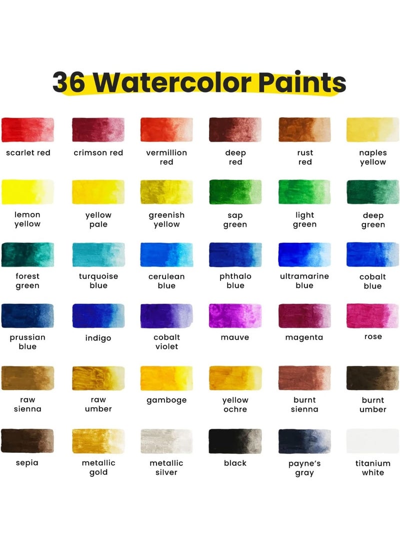 Chalkola Watercolor Paint Set for Adults, Kids, Beginner & Professional Artists - 36 Watercolor Tubes Set (12ml, 0.4oz), 10 Painting Brushes & 1 Palette | Vibrant Water Color Art Painting Supplies - Image 3