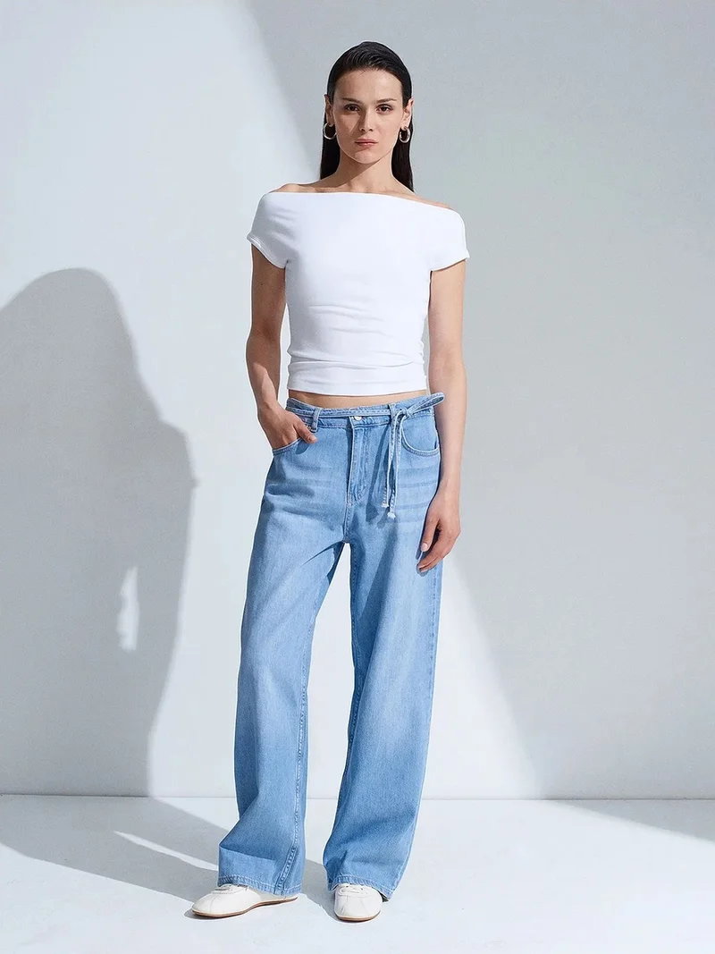 Dilvin DILVIN High-Waist Wide-Leg Cotton Denim Jeans