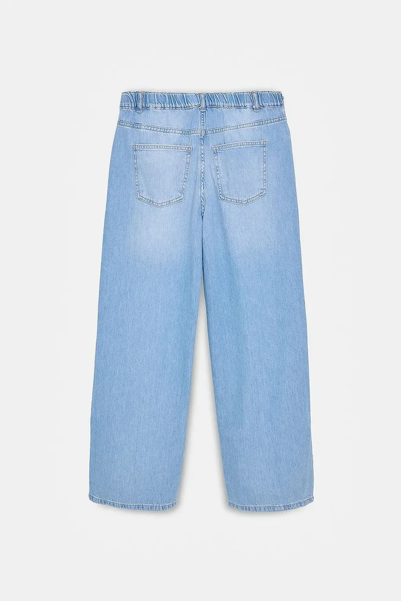 Dilvin Light-Mid Blue Denim DILVIN High-Waist Wide-Leg Cotton Denim Jeans for Women | Best Price UAE