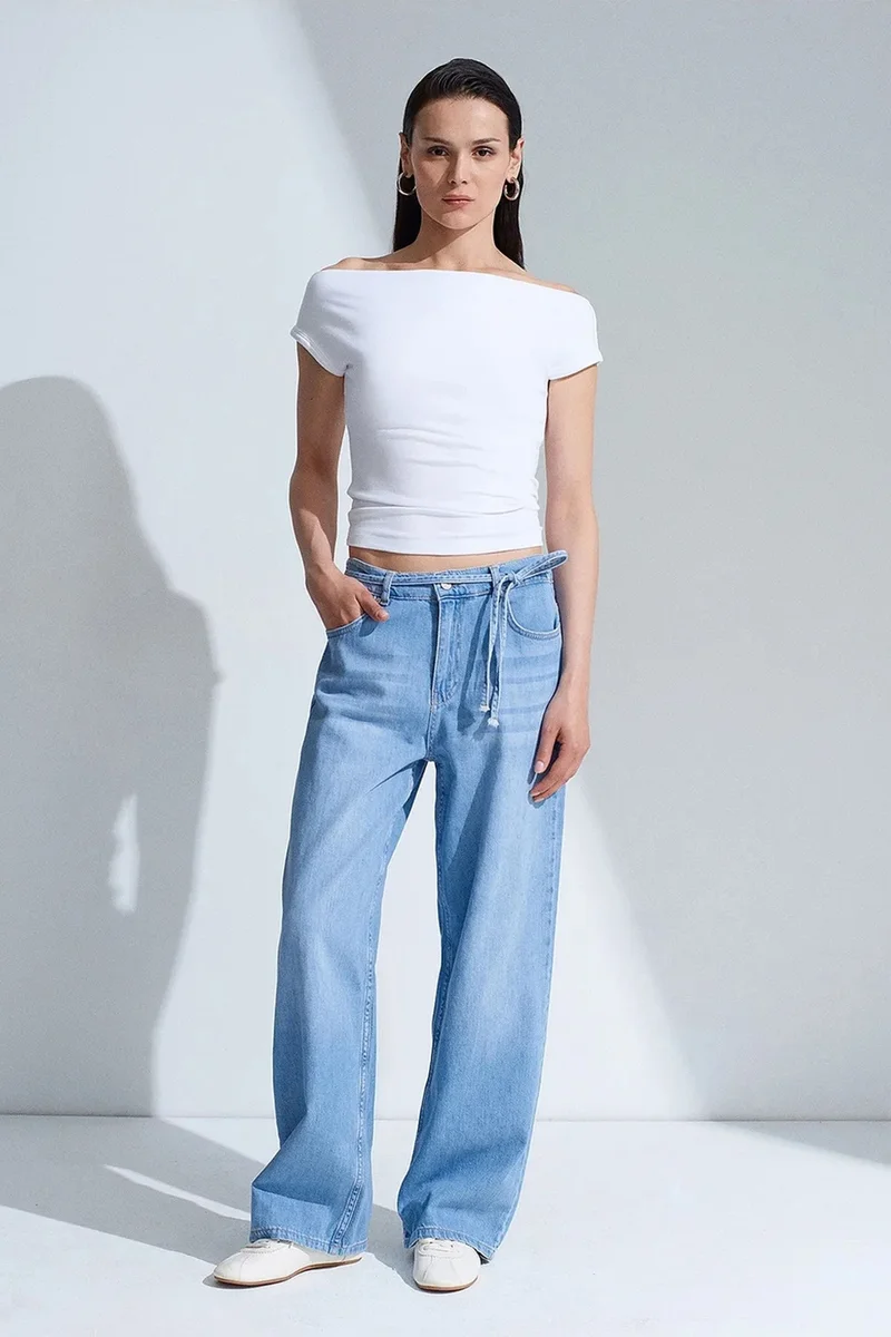 ديلفين DILVIN High-Waist Wide-Leg Cotton Denim Jeans