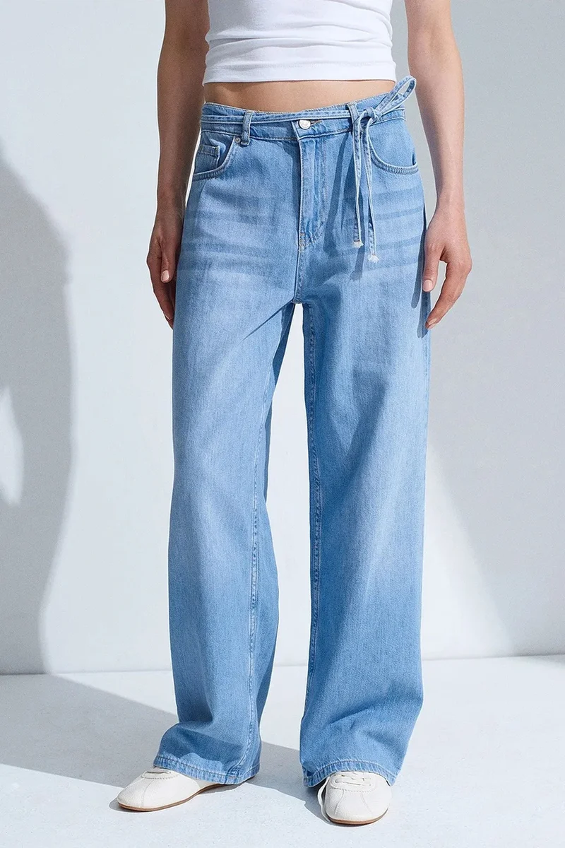 Dilvin Light-Mid Blue Denim DILVIN High-Waist Wide-Leg Cotton Denim Jeans for Women | Best Price UAE