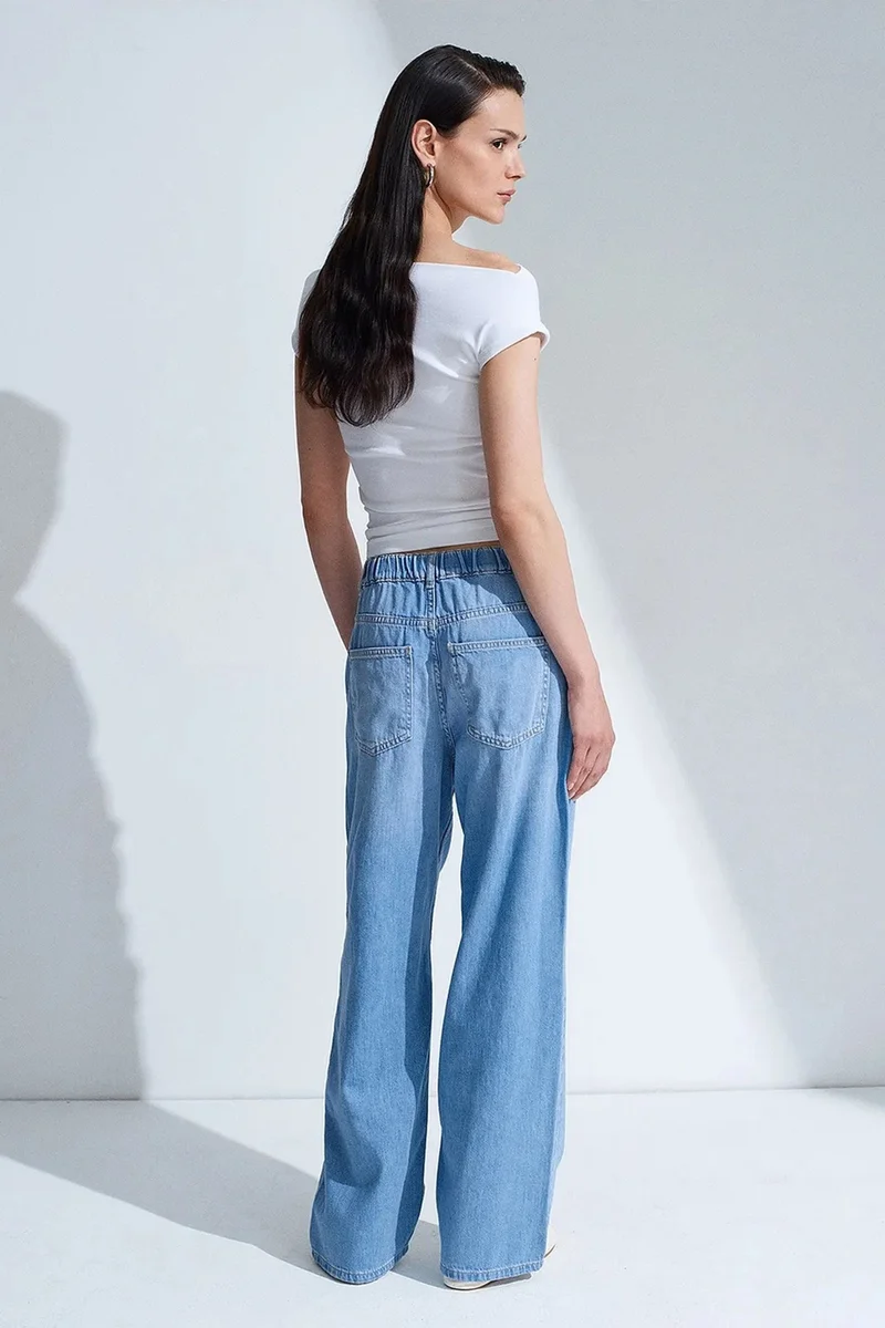 Dilvin Light-Mid Blue Denim DILVIN High-Waist Wide-Leg Cotton Denim Jeans for Women | Best Price UAE