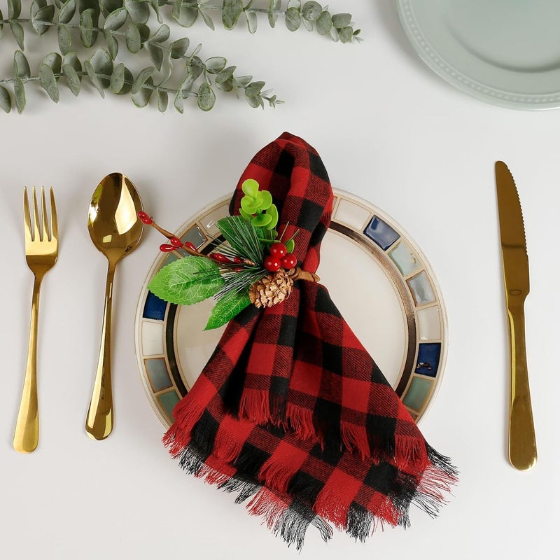 LogHog Handmade Dinner Napkins Buffalo Checks Napkins with Fringe Set of 12 17X17 Inches RedBlack 100 Cotton Soft Cloth Napkins Washable for ChristmasHowlleen Dinner Table Decor - Image 3