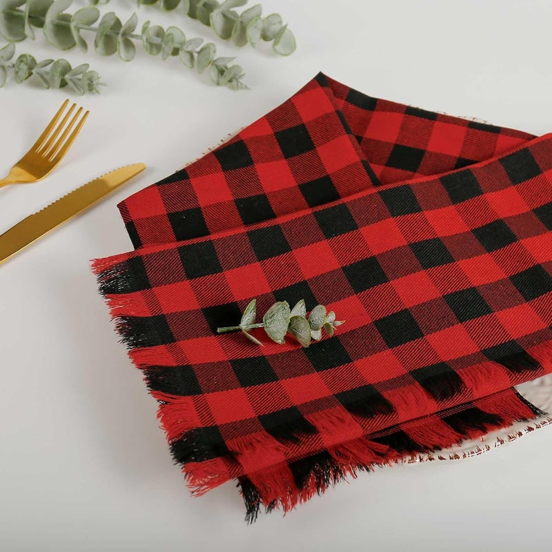 LogHog Handmade Dinner Napkins Buffalo Checks Napkins with Fringe Set of 12 17X17 Inches RedBlack 100 Cotton Soft Cloth Napkins Washable for ChristmasHowlleen Dinner Table Decor - Image 2