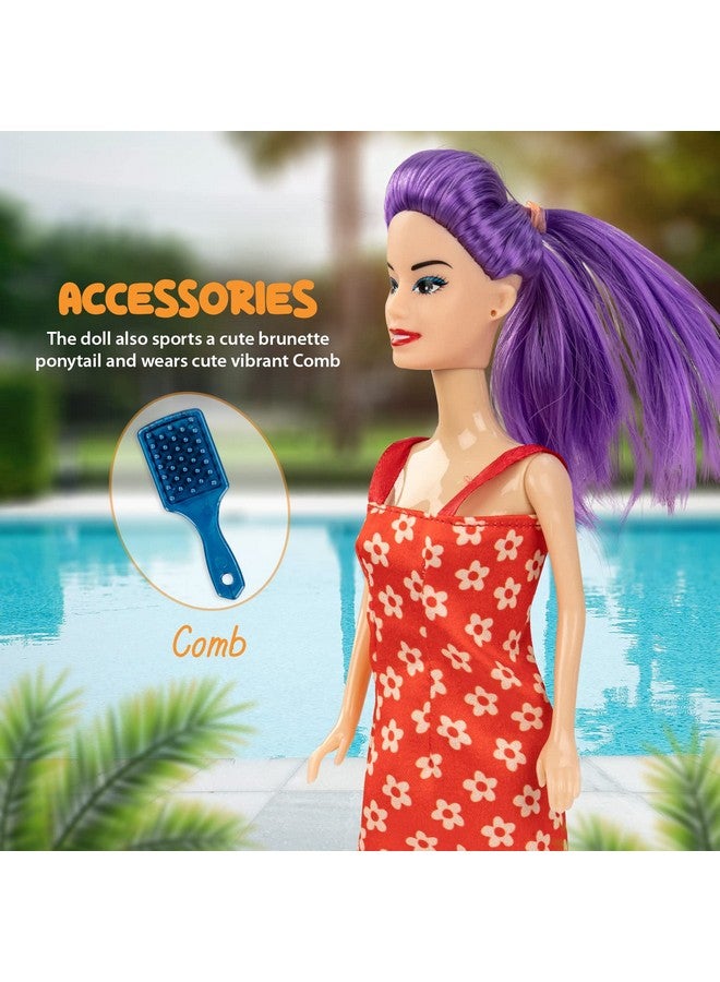 بيبي دمية بايبي فاشون للبنات، مجموعة ألعاب تصفيف الشعر والتلبيس، دمية للبنات مع يدين وأرجل قابلة للطي، دمية للبنات مع ملحقات، مجموعة لعب بيت الدمية للأطفال، هدية رائعة للبنات من سن 3 سنوات فما فوق (ذيل حصان شعر أرجواني) - Image 2