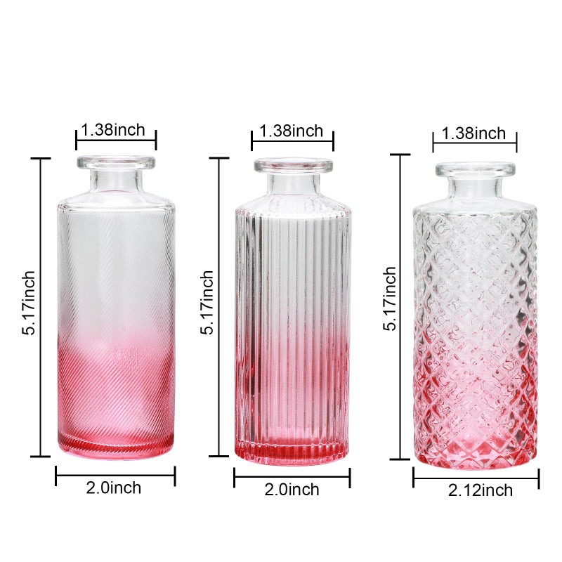 Brajttt Glass Bud Vase Set in Bulk  9pcs Mini Vintage Flower Vases for Wedding Pink Relief Vase for Centerpieces Home Table Flower Decor  Party Decorations - Image 2