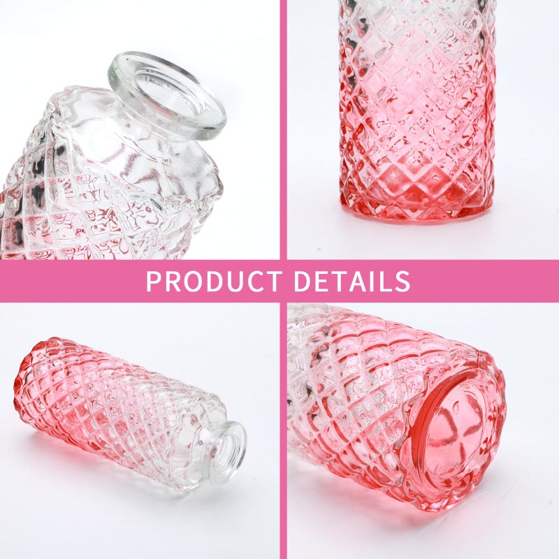 Brajttt Glass Bud Vase Set in Bulk  9pcs Mini Vintage Flower Vases for Wedding Pink Relief Vase for Centerpieces Home Table Flower Decor  Party Decorations - Image 3