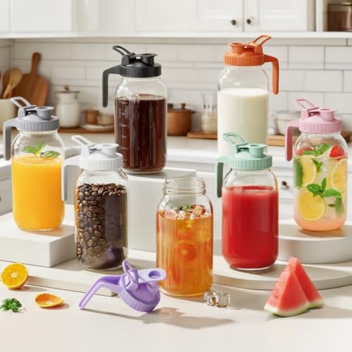 VA1KENE 64 oz Mason Jar Pour Spout, 2 Quart Glass Water Pitcher with Lid, Airtight Seal for Great for Iced Tea,Juice,Milk,Coffee,Sun Lemonade, Set of 1(Black) - Image 2
