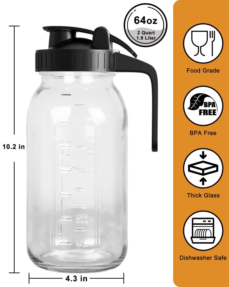 VA1KENE 64 oz Mason Jar Pour Spout, 2 Quart Glass Water Pitcher with Lid, Airtight Seal for Great for Iced Tea,Juice,Milk,Coffee,Sun Lemonade, Set of 1(Black) - Image 3