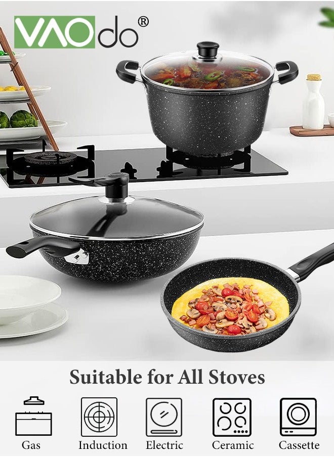 VAOdo - 3PCS Non Stick Saucepan Set Common to All Stoves Anti-Scalding Handle Fast Heat Conduction Cookware 21cm Fry Pan 32cm Wok Pan 26cm Sauce Pan - Image 1