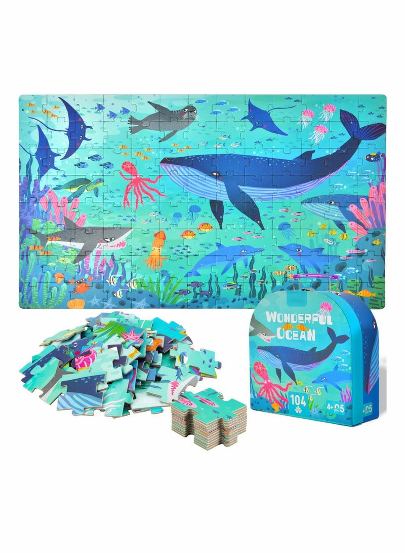 SYOSI 104 Piece Jigsaw Puzzles for Kids Ages 3-5, Floor Puzzles for Kids Ages 4-8-10, Preschool Learning & Education Toys, Ocean Animal Puzzles for Children - Image 1