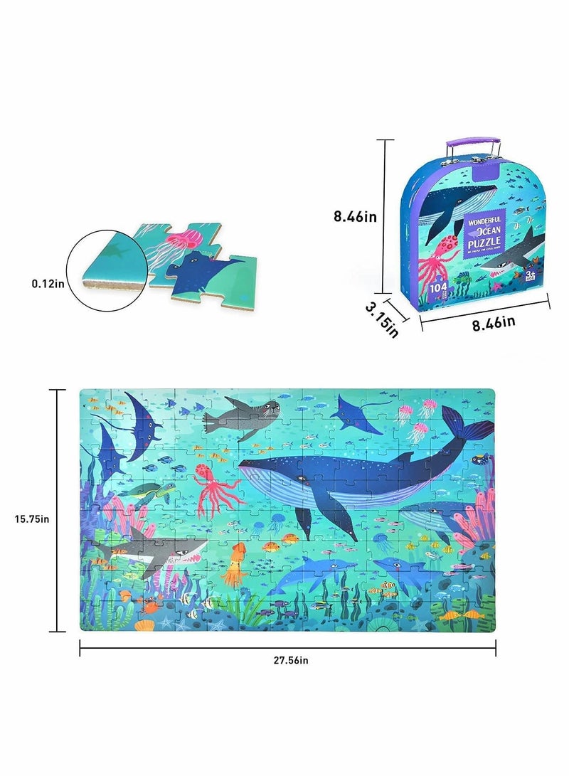 SYOSI 104 Piece Jigsaw Puzzles for Kids Ages 3-5, Floor Puzzles for Kids Ages 4-8-10, Preschool Learning & Education Toys, Ocean Animal Puzzles for Children - Image 2
